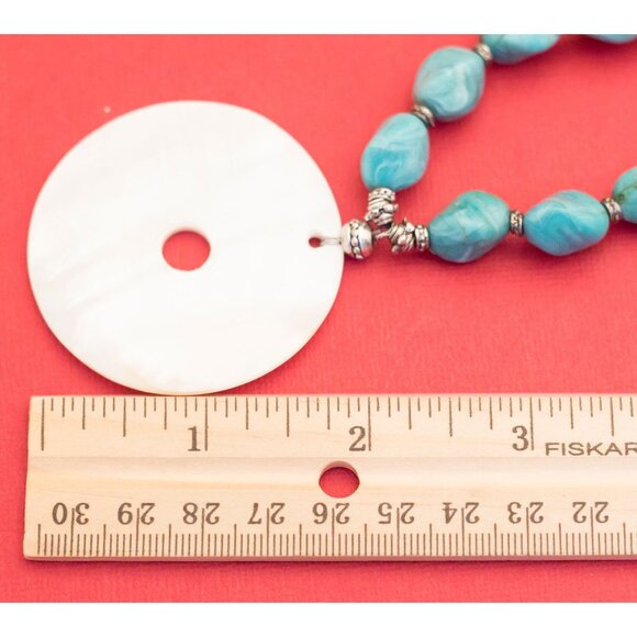 Hippie Blue Beaded Disc Necklace 20 Inches F12 - Picture 4 of 4